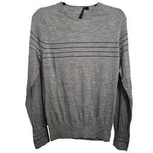 Icebreaker Mens Merino Wool Crew Neck Sweater Grey Striped Raglan Large L